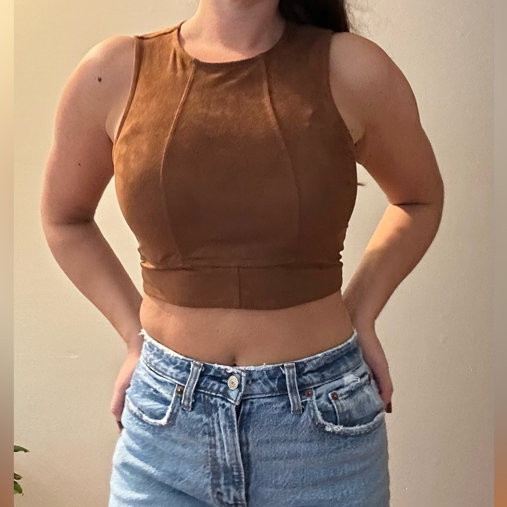 Brown suede crop top